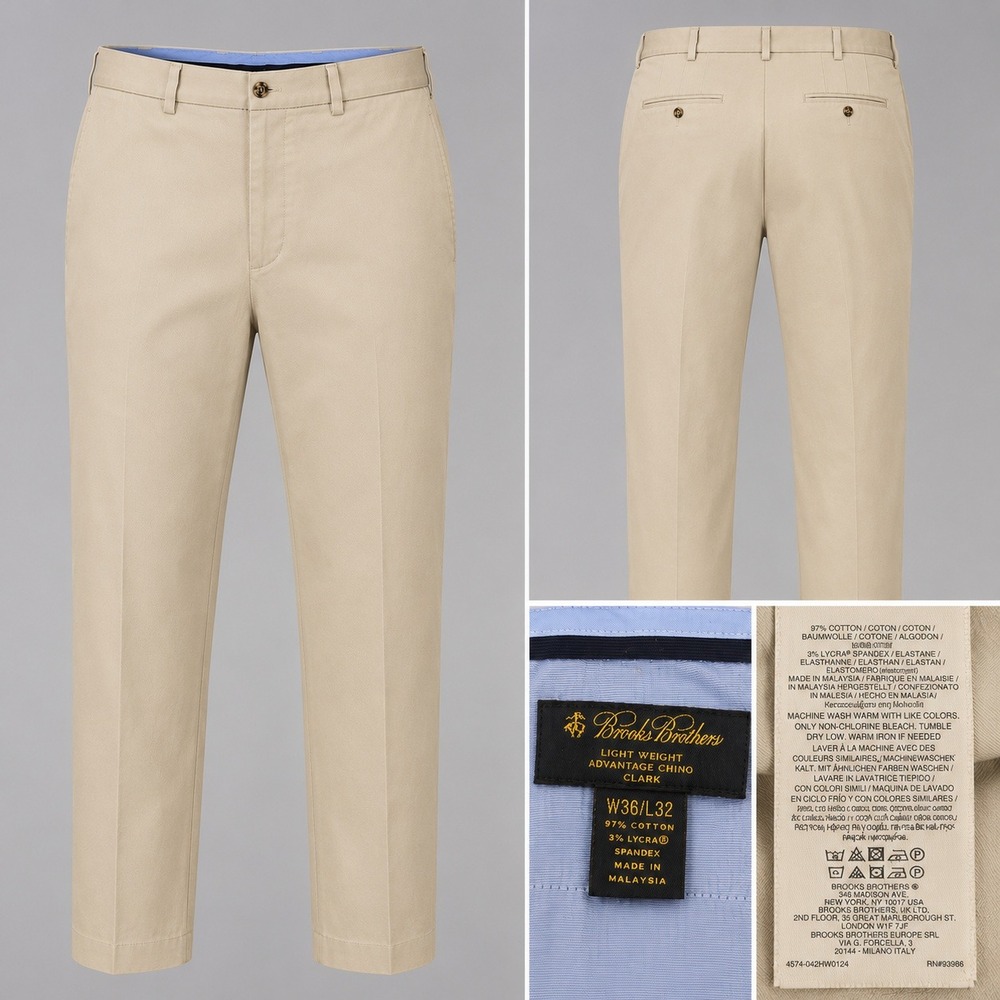 Brooks Brothers Clark Chino Pants Mens 36x32 Khaki‎ Straight Leg Stretch